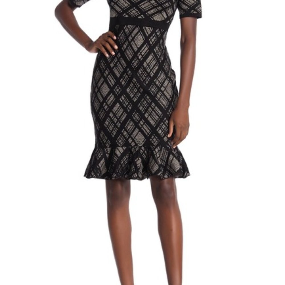 BRAND NEW Plaid Printed Ruffle Hem Knit Dress by Nina Leonard from NORDSTROM